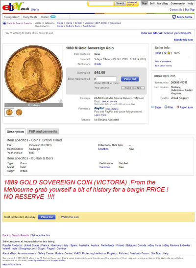 ritsy1 1889 M Gold Sovereign eBay Auction Listing